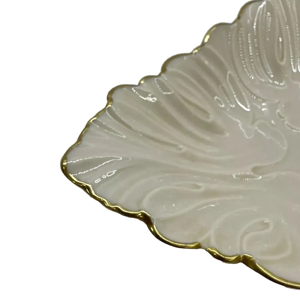 VTG MCM Lenox 24kt Gold Trim Triangle Shaped Dish/Jewelry Tray Porcelain Ivory